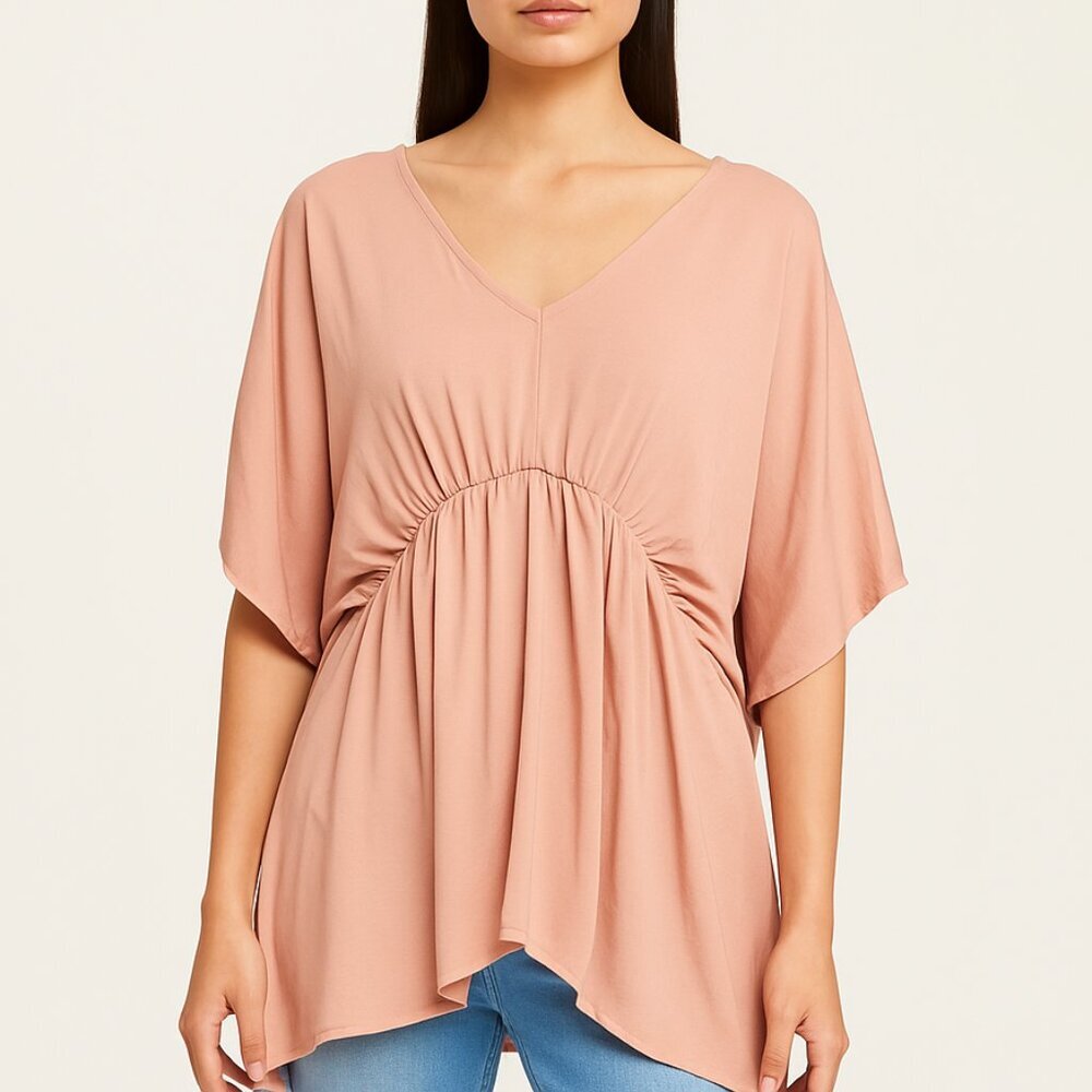American Eagle Pink Butterfly‎ Short Sleeve Shirt Top with V-neckline Size Small